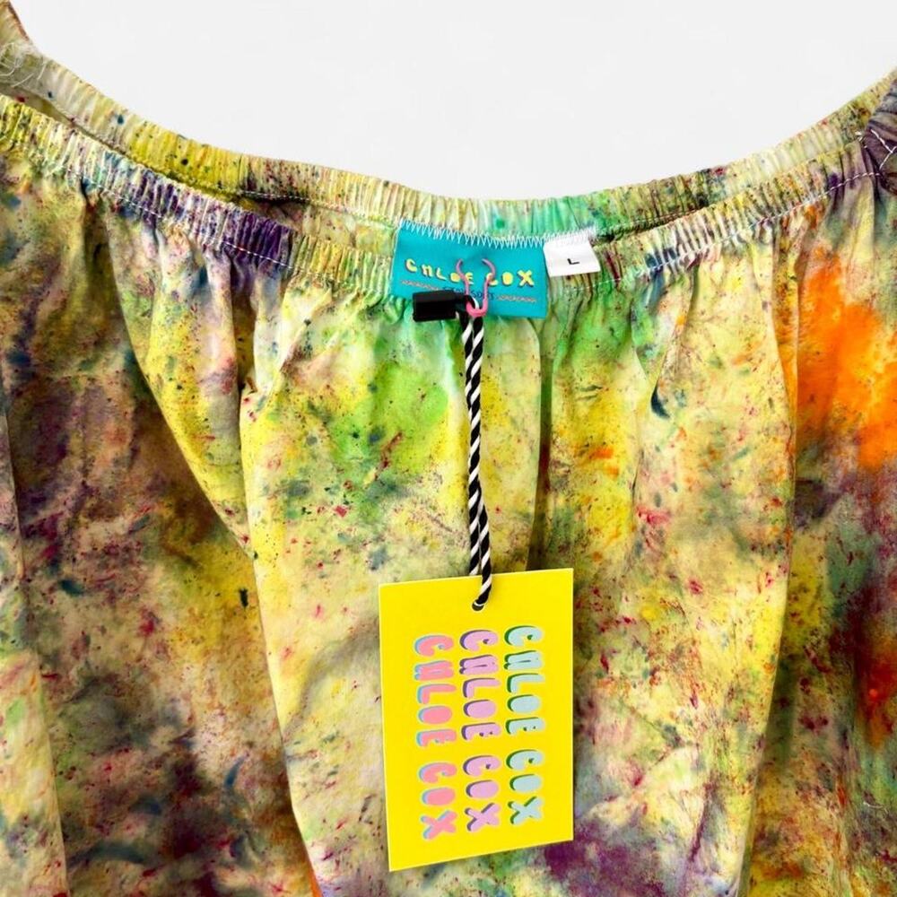 $128 NWT OOAK Upcycled Handmade Hand Dyed Puff Sleeve Crop Top- Size Large - Picture 3 of 4